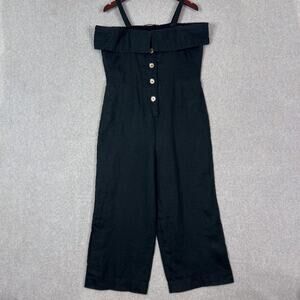 Soft Surroundings Black Raissa Crop Linen Off the shoulder Jumpsuit Size Medium